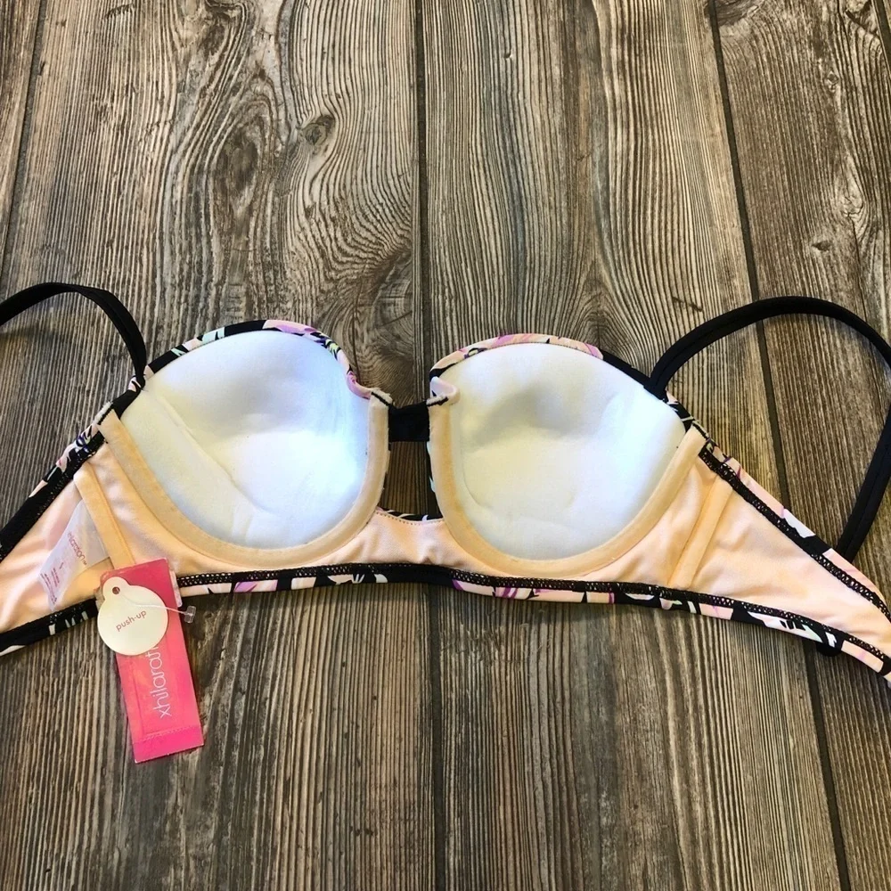 Xhilaration Black Floral Pattern Push Up Bikini